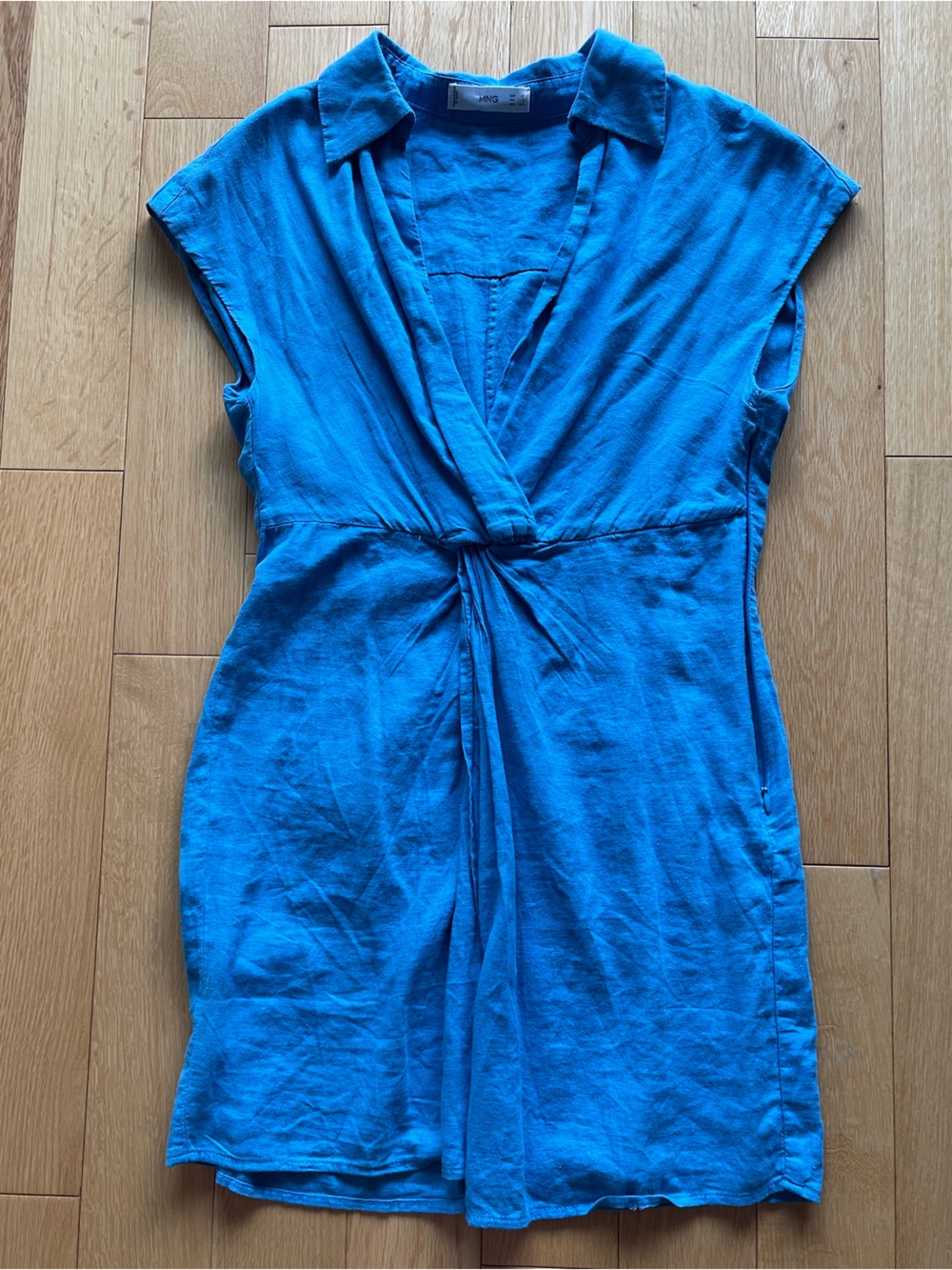 Mango Bright Blue Linen Blend Dress